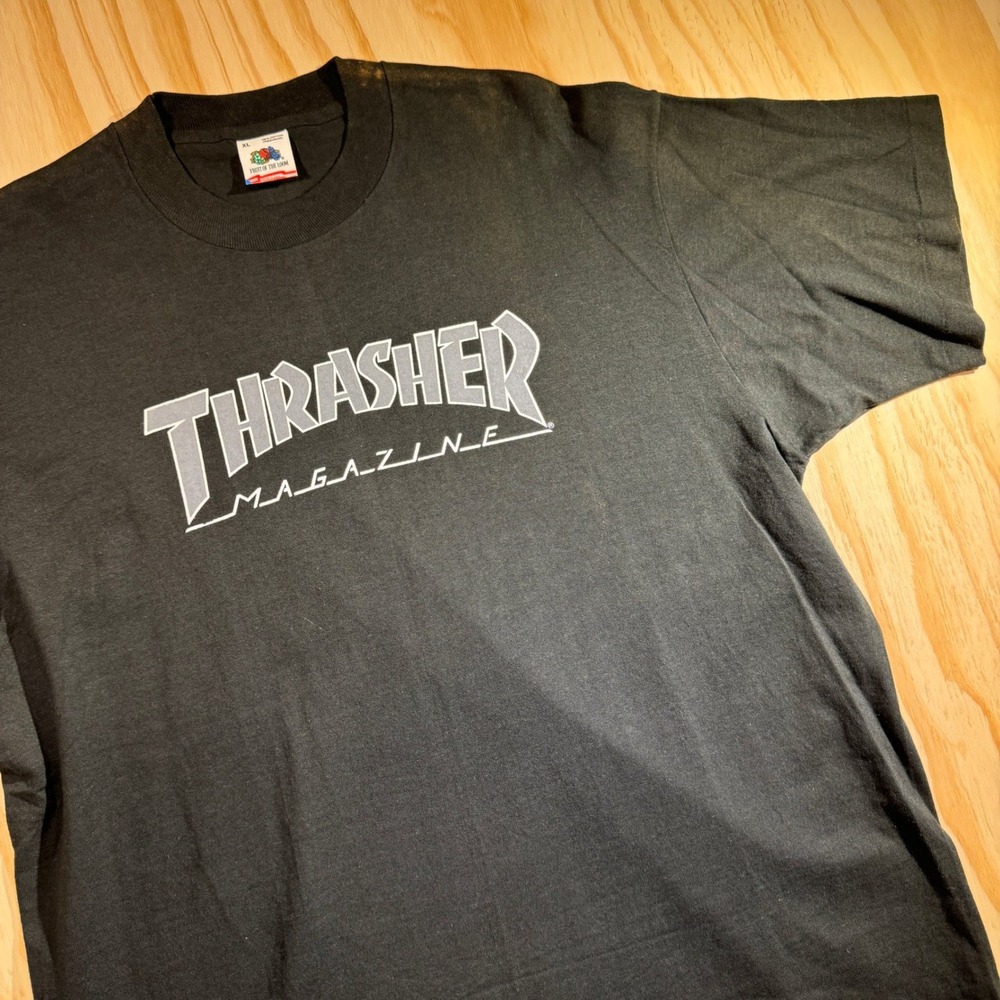 Fruit of the Loom Mens Vintage Thrasher Magazine Skate Graphic Tee Black Size XL